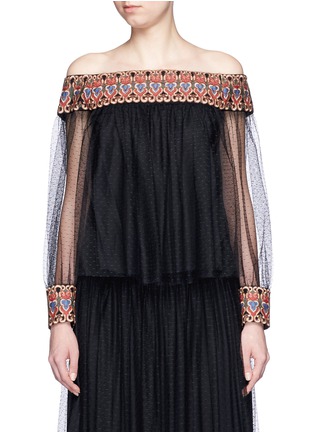 Main View - Click To Enlarge - ALICE & OLIVIA - 'Sidney' embroidery off-shoulder peasant top