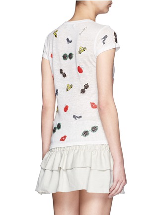 Back View - Click To Enlarge - ALICE & OLIVIA - 'Robin' embellished emoji linen T-shirt