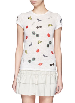 Main View - Click To Enlarge - ALICE & OLIVIA - 'Robin' embellished emoji linen T-shirt