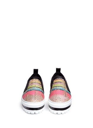 Front View - Click To Enlarge - MSGM - Textured stripe flatform slip-ons