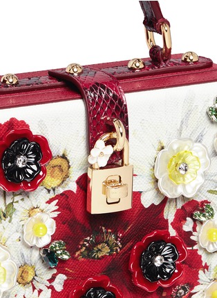 Detail View - Click To Enlarge - - - 'Daisy' crystal floral appliqué Dauphine leather box bag