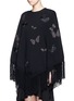 Front View - Click To Enlarge - VALENTINO GARAVANI - 'Camubutterfly' embroidery fringe hem poncho