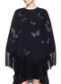 Main View - Click To Enlarge - VALENTINO GARAVANI - 'Camubutterfly' embroidery fringe hem poncho