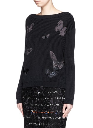Front View - Click To Enlarge - VALENTINO GARAVANI - 'Camubutterfly Noir' embroidery chunky knit sweater
