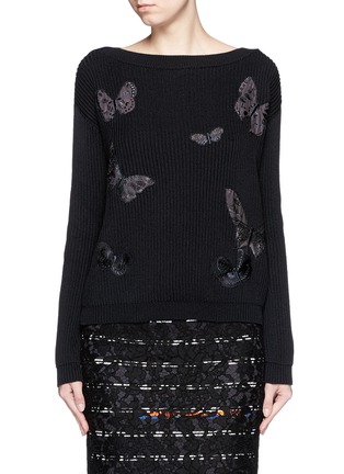 Main View - Click To Enlarge - VALENTINO GARAVANI - 'Camubutterfly Noir' embroidery chunky knit sweater