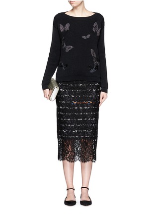 Figure View - Click To Enlarge - VALENTINO GARAVANI - 'Camubutterfly Noir' embroidery chunky knit sweater
