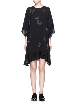 Main View - Click To Enlarge - VALENTINO GARAVANI - 'Camubutterfly Noir' embroidery silk georgette dress