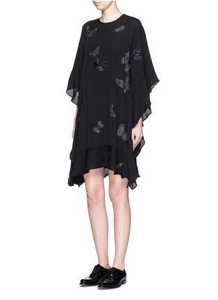 Figure View - Click To Enlarge - VALENTINO GARAVANI - 'Camubutterfly Noir' embroidery silk georgette dress