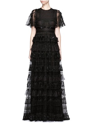 Main View - Click To Enlarge - VALENTINO GARAVANI - Lace feather bead appliqué tulle gown