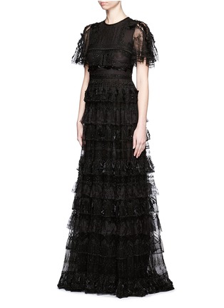 Figure View - Click To Enlarge - VALENTINO GARAVANI - Lace feather bead appliqué tulle gown