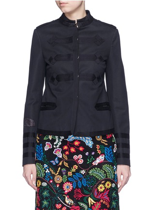 Main View - Click To Enlarge - VALENTINO GARAVANI - 'Camubutterfly Noir' embroidery cotton twill band jacket
