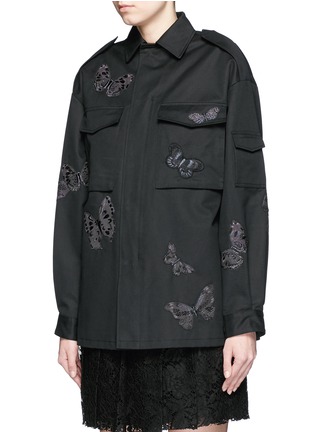 Front View - Click To Enlarge - VALENTINO GARAVANI - 'Camubutterfly Noir' embroidery appliqué cotton jacket
