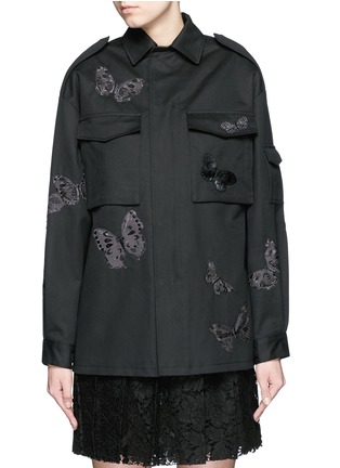 Main View - Click To Enlarge - VALENTINO GARAVANI - 'Camubutterfly Noir' embroidery appliqué cotton jacket