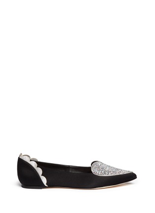 Main View - Click To Enlarge - ISA TAPIA - 'Clement' glitter heart satin skimmer flats