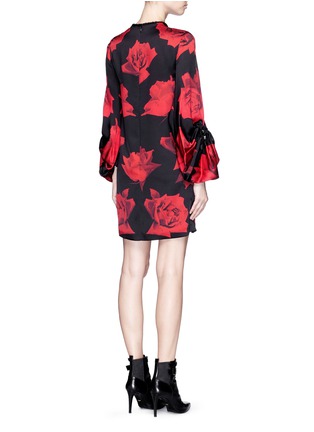 Back View - Click To Enlarge - ALEXANDER MCQUEEN - Rose print puff sleeve silk satin dress