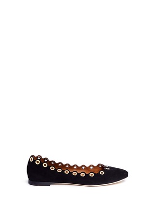 Main View - Click To Enlarge - CHLOÉ - 'Flo' grommet topline scalloped suede flats