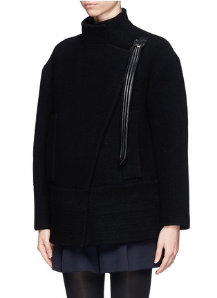 Front View - Click To Enlarge - CHLOÉ - Faux leather strap wool-blend jacket