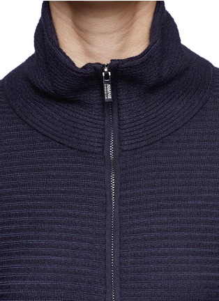 Detail View - Click To Enlarge - ARMANI COLLEZIONI - Rib knit peplum zip cardigan