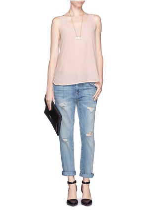 Figure View - Click To Enlarge - VINCE - Silk crepe front jersey sleeveless top