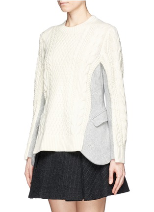 Front View - Click To Enlarge - SACAI - Felt blazer panel cable knit sweater
