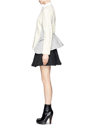 Figure View - Click To Enlarge - SACAI - Felt blazer panel cable knit sweater