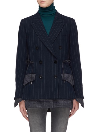 Main View - Click To Enlarge - SACAI - Houndstooth tartan plaid panel stripe herringbone blazer