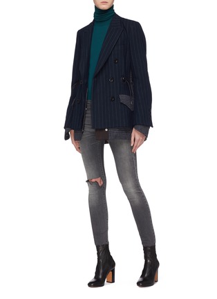 Figure View - Click To Enlarge - SACAI - Houndstooth tartan plaid panel stripe herringbone blazer