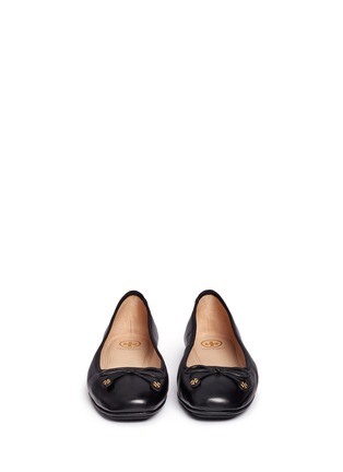 Front View - Click To Enlarge - TORY BURCH - 'Laila Driver' bow leather ballerina flats