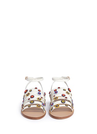 Front View - Click To Enlarge - TORY BURCH - 'Marguerite' floral patch strappy leather sandals