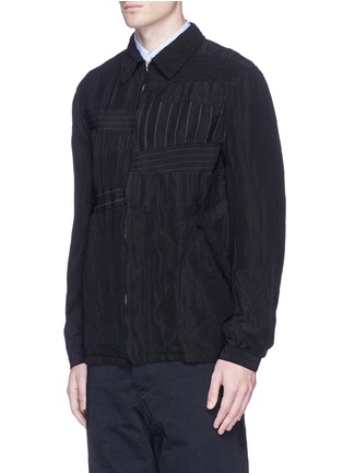 Front View - Click To Enlarge - COMME DES GARÇONS HOMME - Stripe patchwork wool-linen blouson jacket