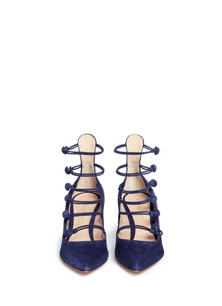 Front View - Click To Enlarge - GIANVITO ROSSI - Button caged suede pumps
