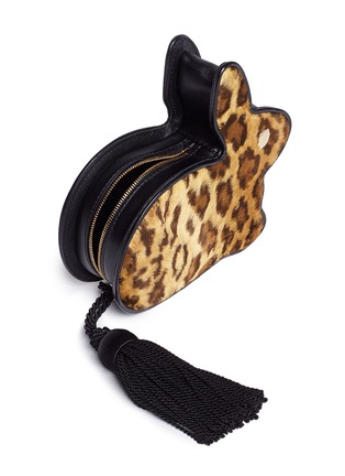  - HILLIER BARTLEY - 'Bunny' leopard print velvet tassel pull leather clutch