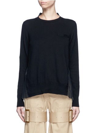 Main View - Click To Enlarge - SACAI - Dot scarf print pleated back knit top