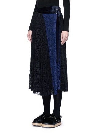Front View - Click To Enlarge - SACAI - Pleated guipure lace wrap midi skirt
