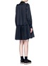 Back View - Click To Enlarge - SACAI - Velvet collar plissé pleat skirt poplin dress