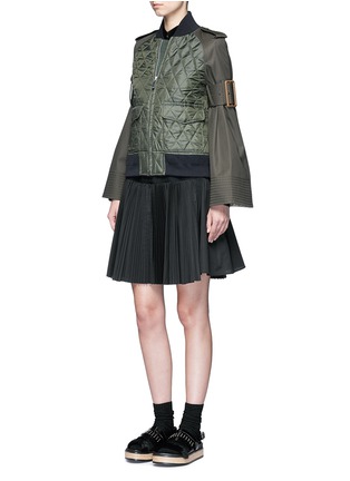Figure View - Click To Enlarge - SACAI - Velvet collar plissé pleat skirt poplin dress