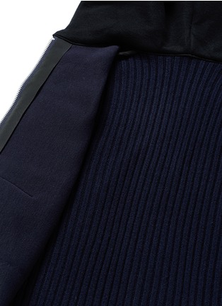 Detail View - Click To Enlarge - SACAI - Wool-cashmere knit back zip-up jersey hoodie