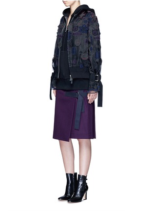 Figure View - Click To Enlarge - SACAI - Wool-cashmere knit back zip-up jersey hoodie