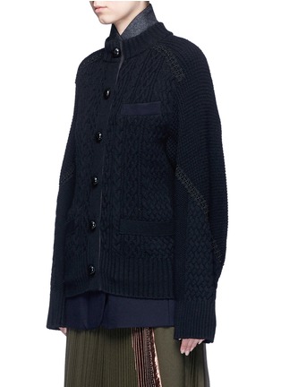 Front View - Click To Enlarge - SACAI - Mix knit felted wool blend layered coat