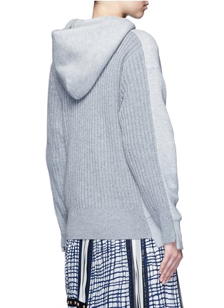 Back View - Click To Enlarge - SACAI - Wool-cashmere knit back zip-up jersey hoodie