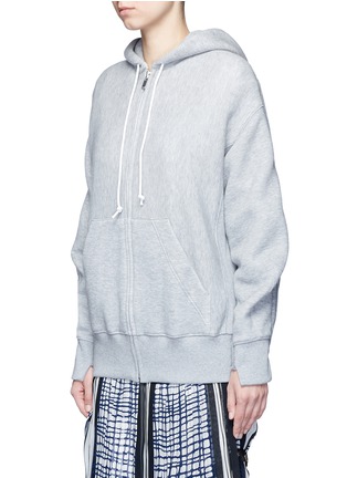 Front View - Click To Enlarge - SACAI - Wool-cashmere knit back zip-up jersey hoodie