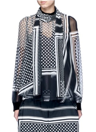 Main View - Click To Enlarge - SACAI - Knit back dot scarf print neck tie blouse