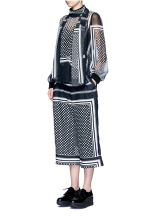Figure View - Click To Enlarge - SACAI - Knit back dot scarf print neck tie blouse