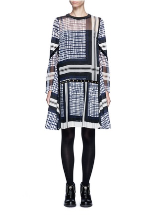 Main View - Click To Enlarge - SACAI - Grid check print pleated flare dress