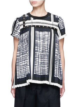 Main View - Click To Enlarge - SACAI - Grid check stud trim pleated top