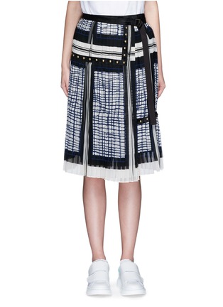 Main View - Click To Enlarge - SACAI - 'Runway' velvet stud trim geometric print plissé skirt