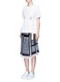 Figure View - Click To Enlarge - SACAI - 'Runway' velvet stud trim geometric print plissé skirt