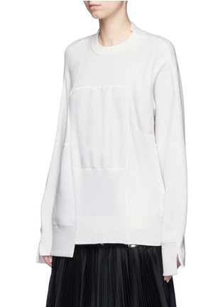 Front View - Click To Enlarge - SACAI - Wool-cashmere patchwork cotton blend sweatshirt