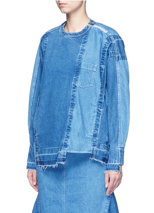 Front View - Click To Enlarge - SACAI - 'Runway' raw edge denim patchwork top