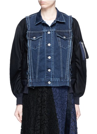 Main View - Click To Enlarge - SACAI - Denim front flannel jacket